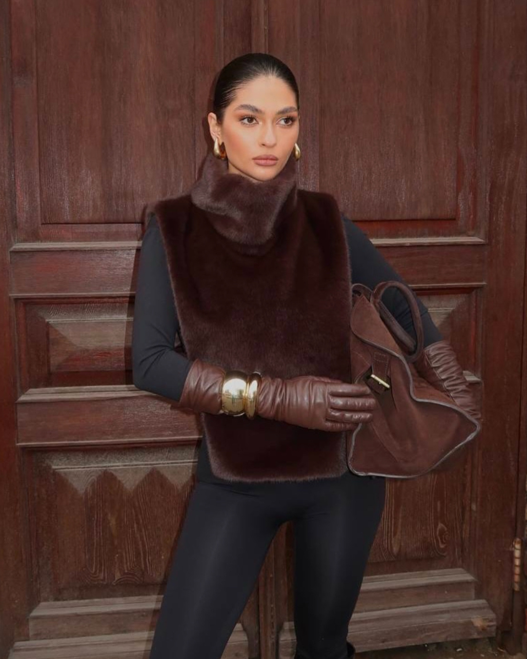 Hattie Faux Fur Cropped Roll Neck Sleeveless Shrug Top