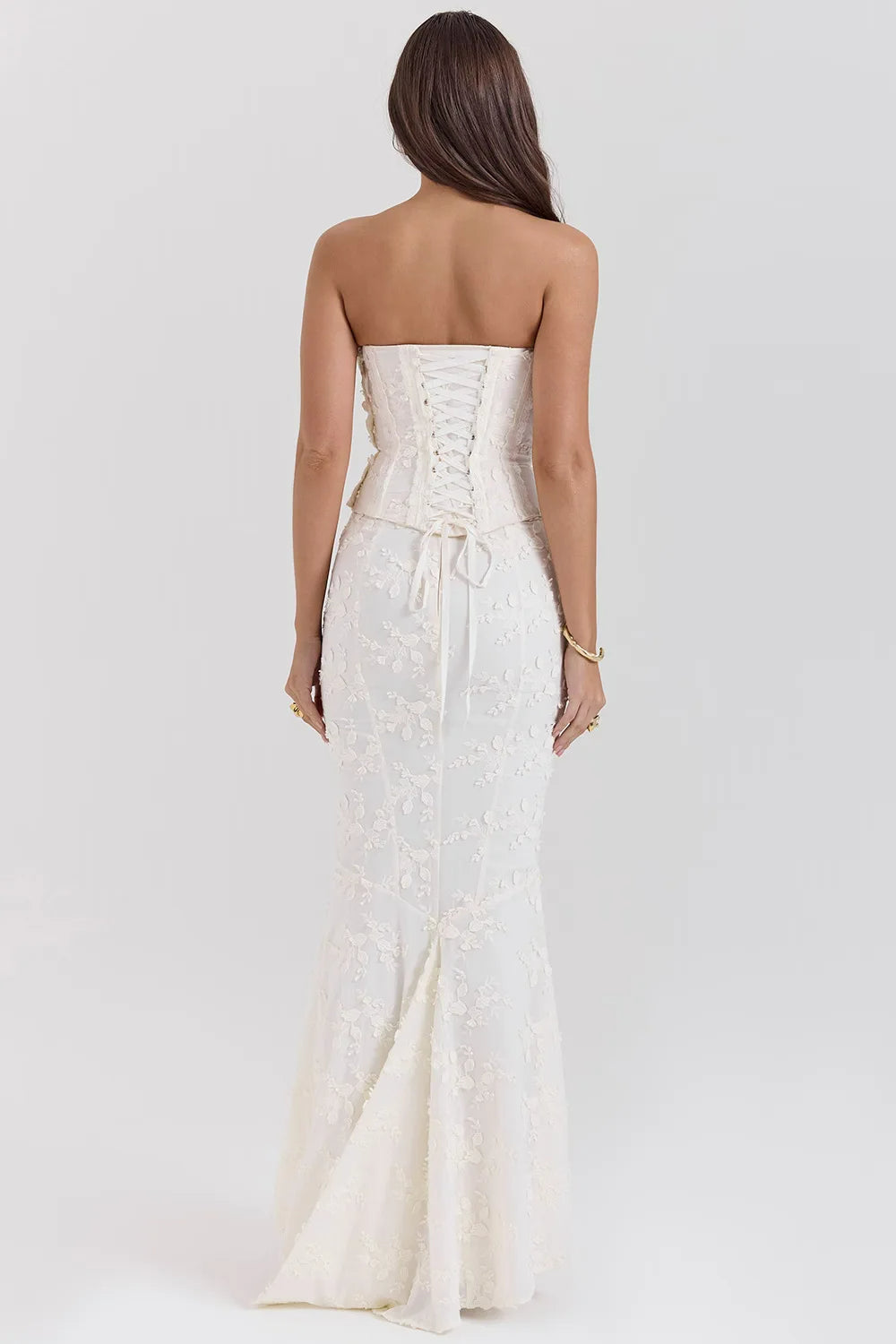 Ottoline Boned Corset Bodice Textured Fishtail Maxi Dress