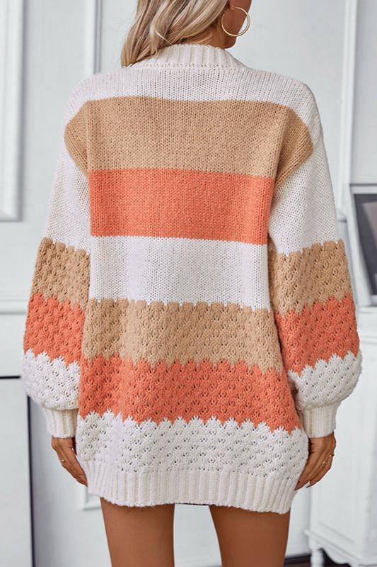Carys Textured Colour Block Stripe Oversized Open Cardigan
