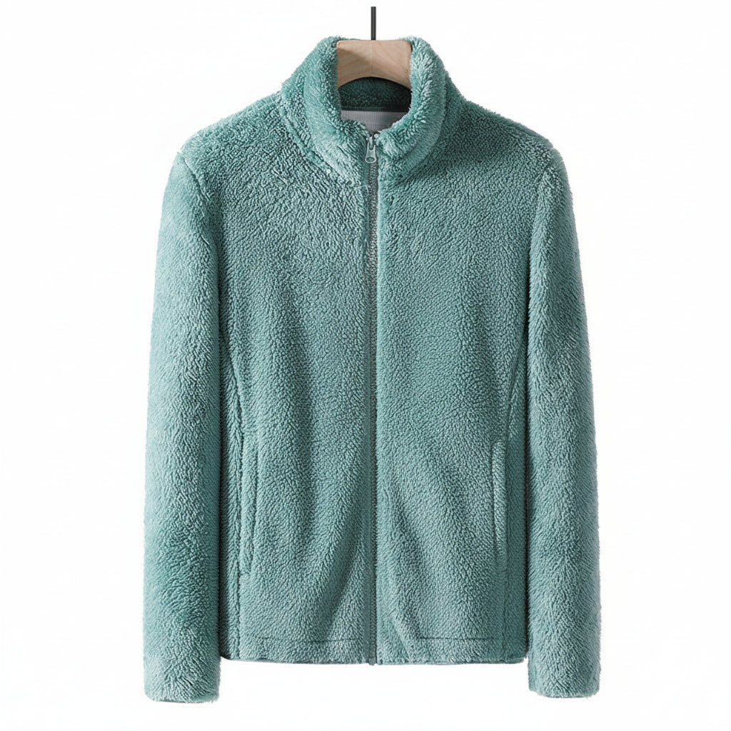 Annabel Soft Teddy Fleece Full Zip Stand Collar Jacket - Green
