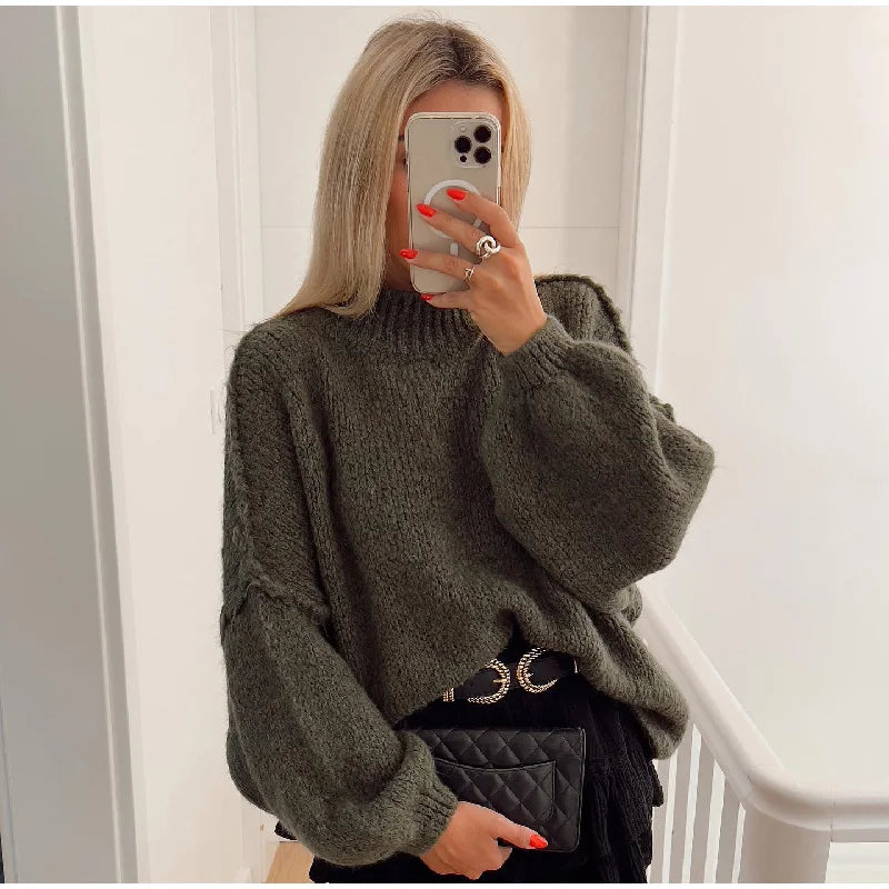 Lorelei Two Tone Panel Block Oversized Slouch Knit Jumper - Green