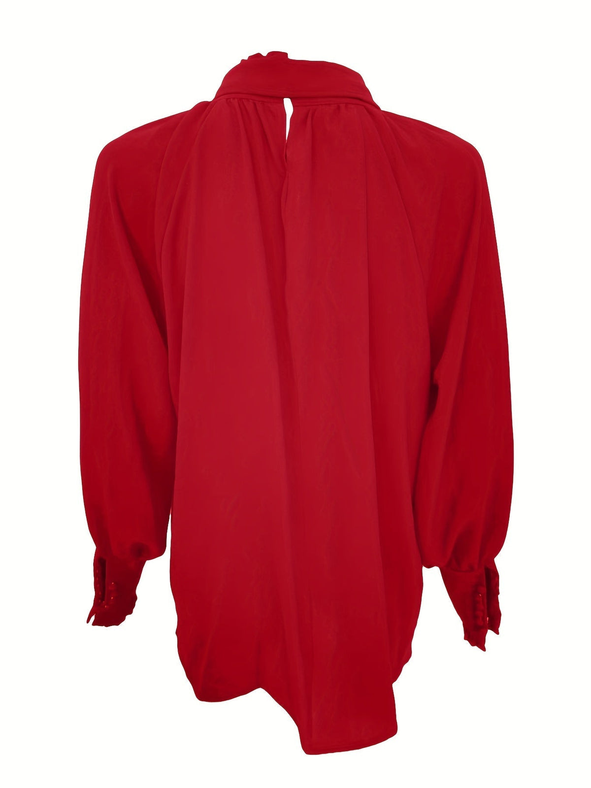 Yvonne Pussy Bow Tie Neck Blouson Sleeve Keyhole Back Blouse