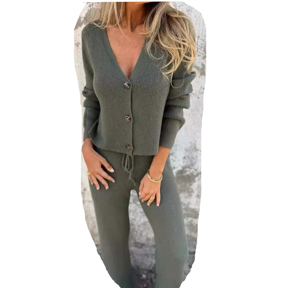 Dahlia Button Front Knit Cardigan and Wide Trouser Set