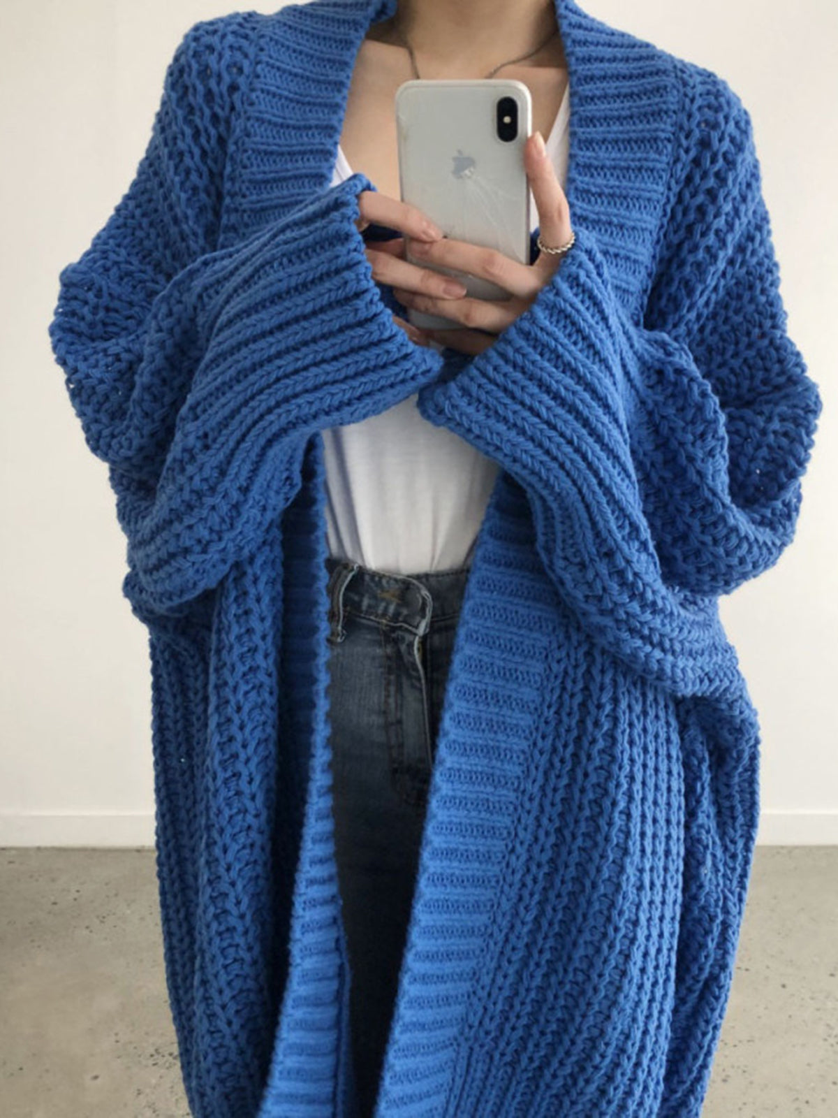 Adelina Chunky Rib Floor Length Oversized Open Cardigan