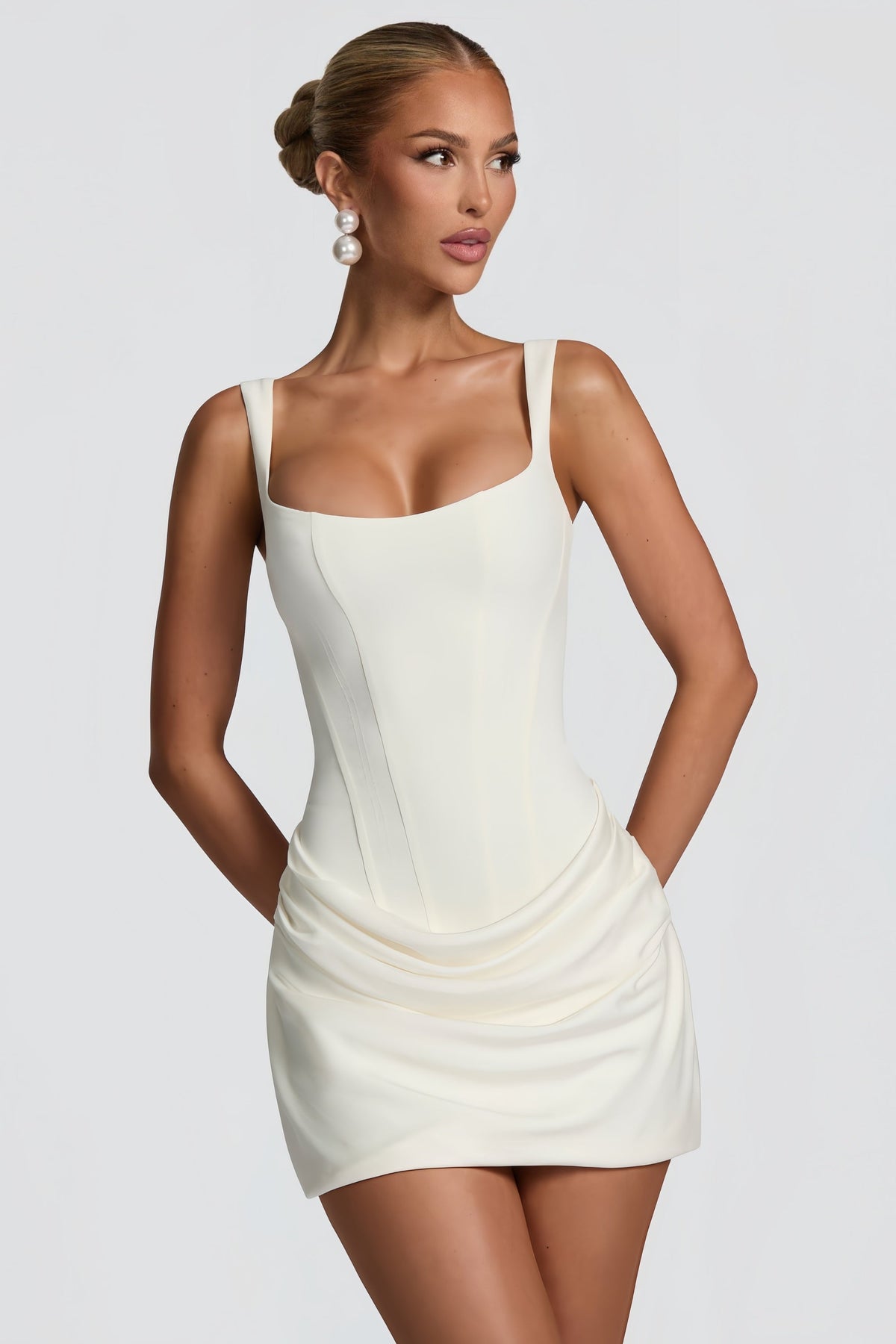 Vivienne Corset Back Ruched Front Fitted Strappy Mini Dress