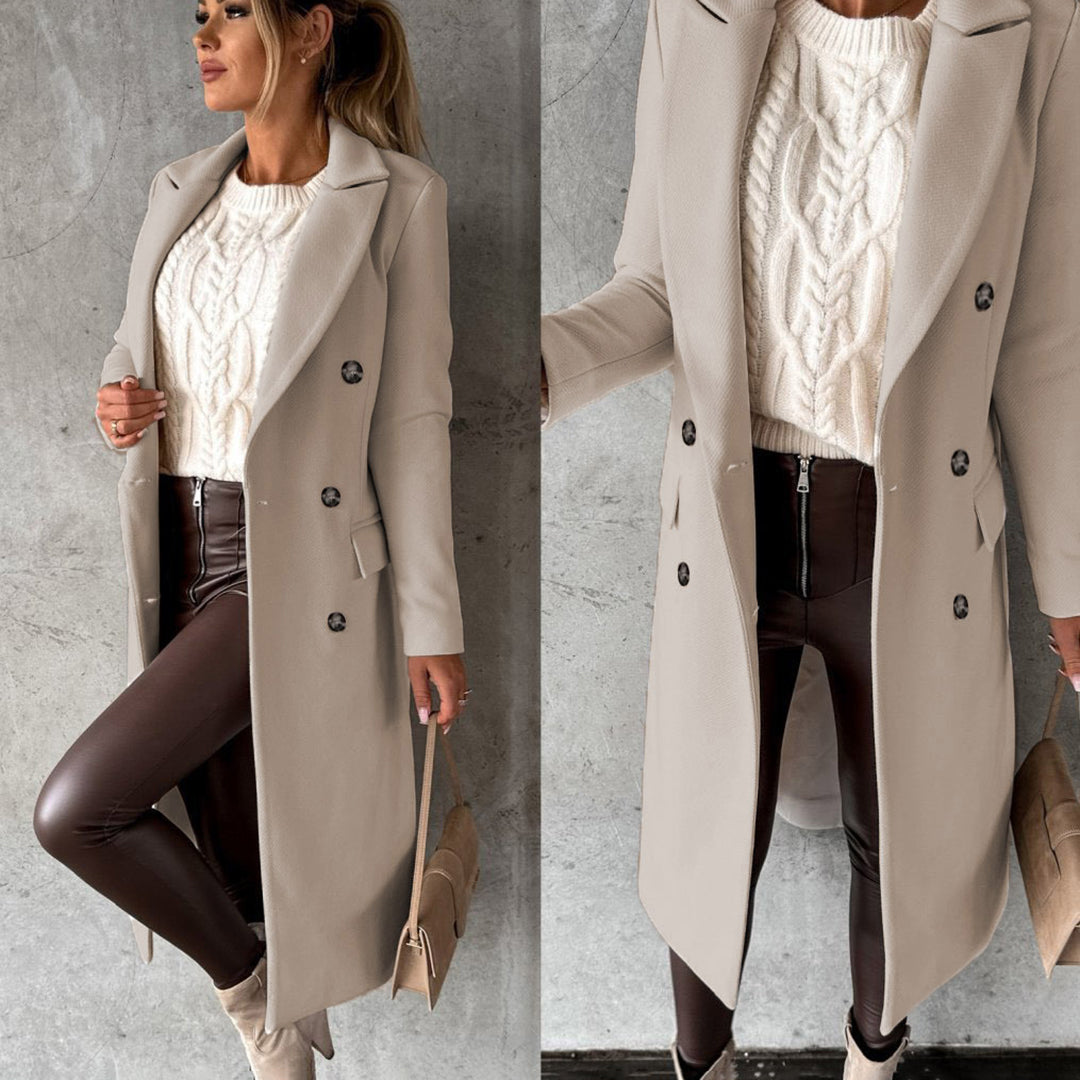 Sylvie Peak Lapel Fitted Double Breasted Longline Coat