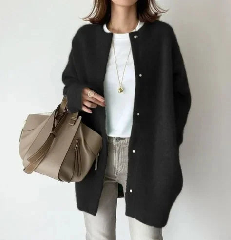 Marguerite Pearl Stud Oversized Round Neck Open Knit Cardigan