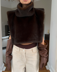 Hattie Faux Fur Cropped Roll Neck Sleeveless Shrug Top