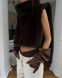 Hattie Faux Fur Cropped Roll Neck Sleeveless Shrug Top
