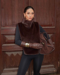 Hattie Faux Fur Cropped Roll Neck Sleeveless Shrug Top