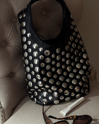 Juno All Over Metal Stud Slouch Hobo Shoulder Bag