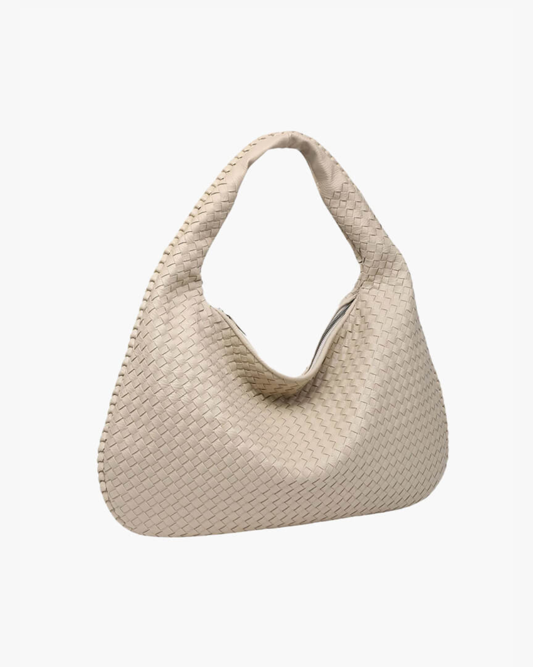 Gemma Large Woven Slouch Single Handle Shoulder Hobo Bag - Cream