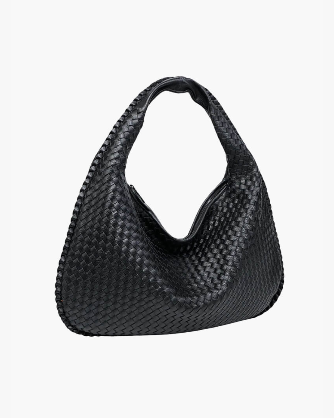 Gemma Large Woven Slouch Single Handle Shoulder Hobo Bag - Black