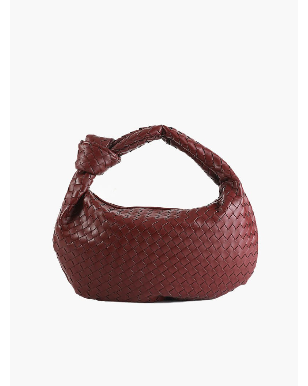 Hazel Small Woven Knotted Handle Curved Hobo Bag - Burgundy