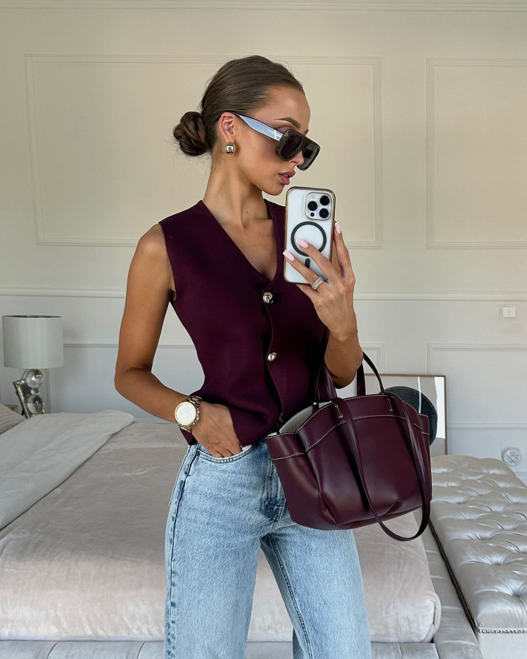 Calla Split Hem Two Button Sleeveless Knit Waistcoat Vest