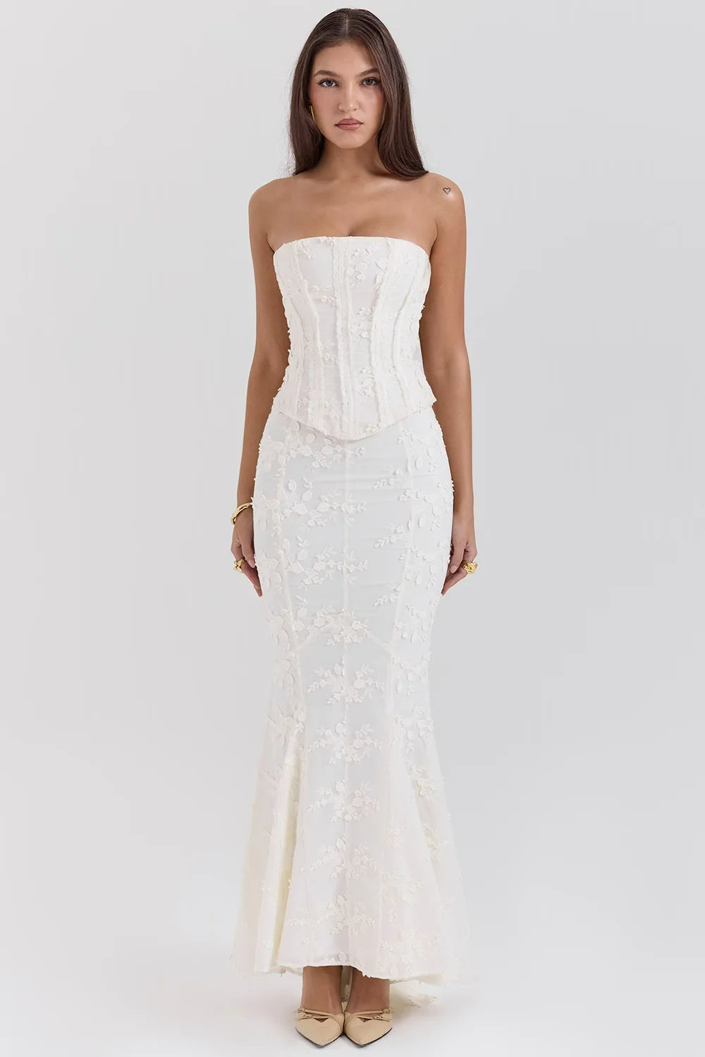 Ottoline Boned Corset Bodice Textured Fishtail Maxi Dress