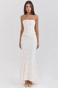 Ottoline Boned Corset Bodice Textured Fishtail Maxi Dress