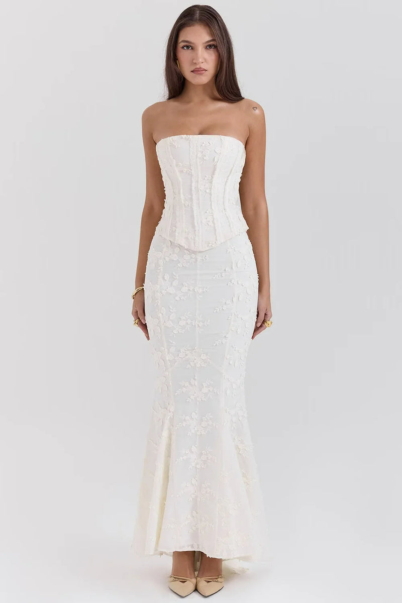 Ottoline Boned Corset Bodice Textured Fishtail Maxi Dress