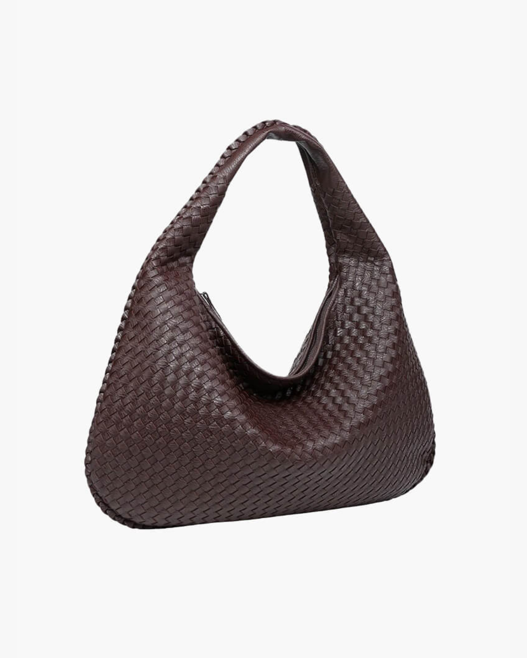 Gemma Large Woven Slouch Single Handle Shoulder Hobo Bag - Chocolate