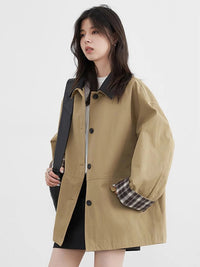 Araminta Contrast Collar Check Lined Barn Chore Jacket
