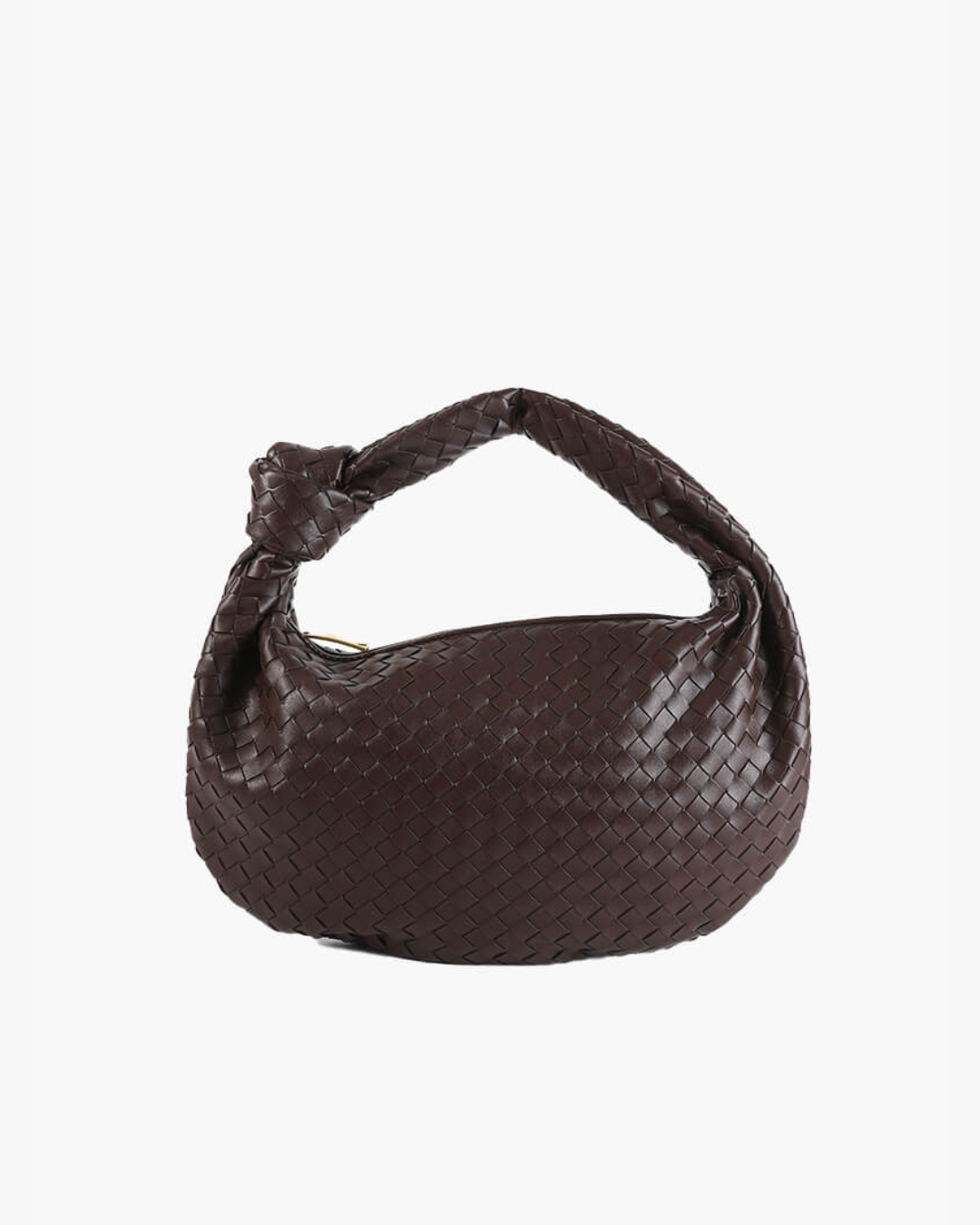 Hazel Small Woven Knotted Handle Curved Hobo Bag - Chocolate