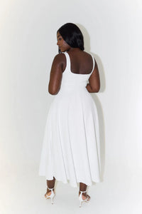Gwendolen Square Neck Wide Strap Fitted Bodice Flare Midi Dress