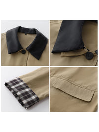 Araminta Contrast Collar Check Lined Barn Chore Jacket