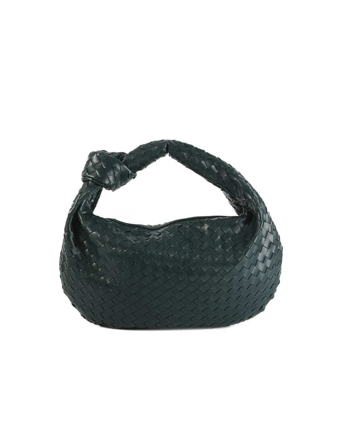 Hazel Small Woven Knotted Handle Curved Hobo Bag - Green