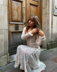 Aurelie All Over Lace Long Sleeve Fitted Column Maxi Dress