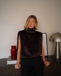 Hattie Faux Fur Cropped Roll Neck Sleeveless Shrug Top