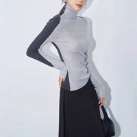Fenella Contrast Sleeve Panel Fitted Rib Roll Neck Knit Top