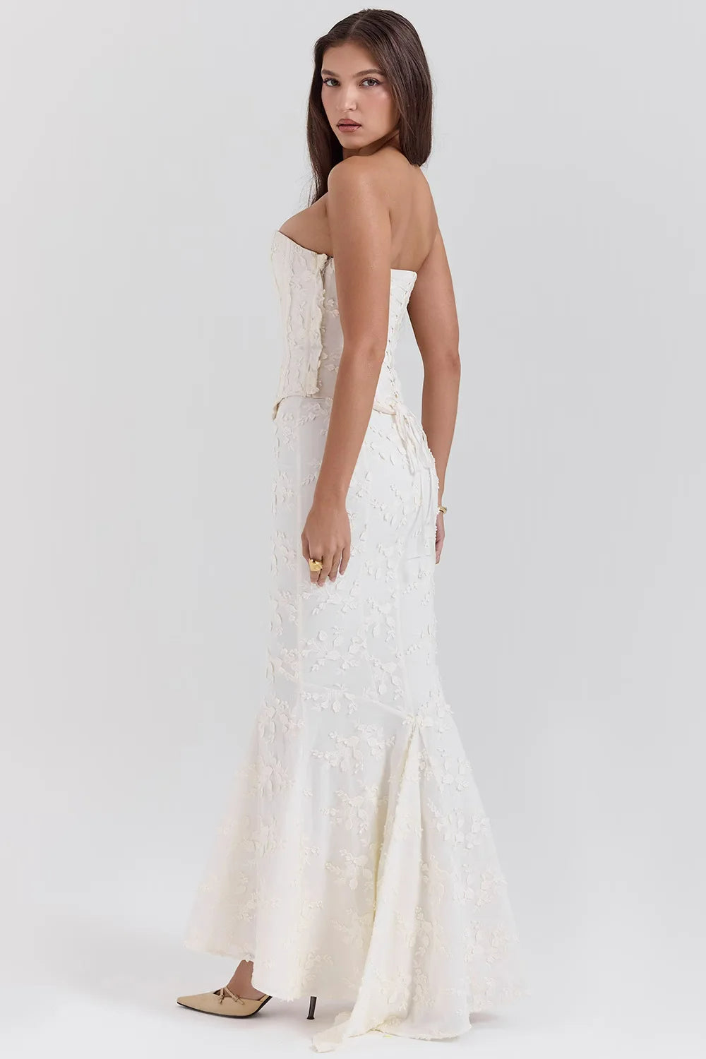 Ottoline Boned Corset Bodice Textured Fishtail Maxi Dress