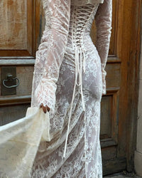 Aurelie All Over Lace Long Sleeve Fitted Column Maxi Dress