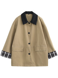 Araminta Contrast Collar Check Lined Barn Chore Jacket