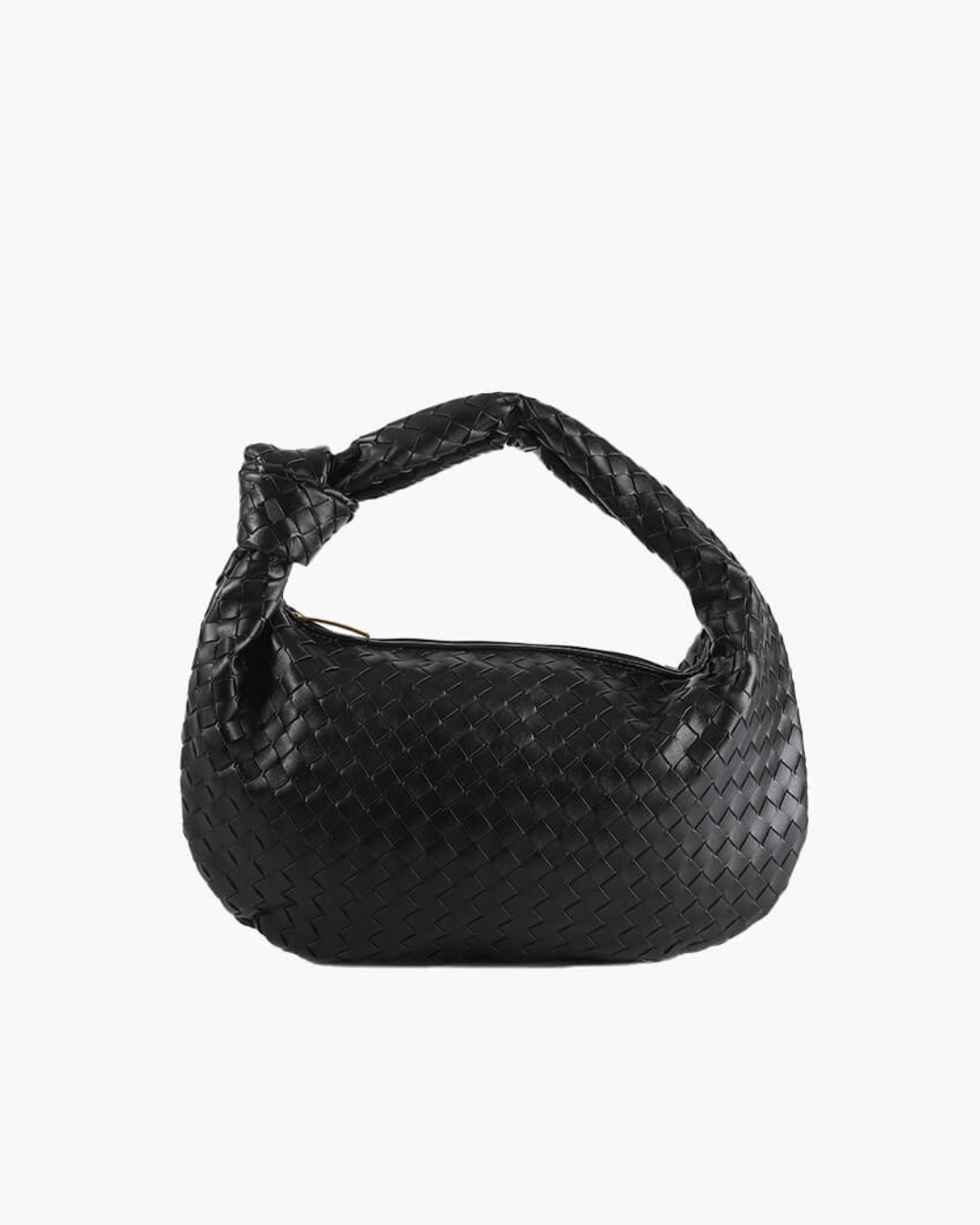 Hazel Small Woven Knotted Handle Curved Hobo Bag - Black