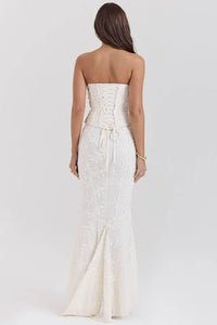 Ottoline Boned Corset Bodice Textured Fishtail Maxi Dress