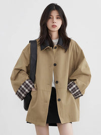Araminta Contrast Collar Check Lined Barn Chore Jacket