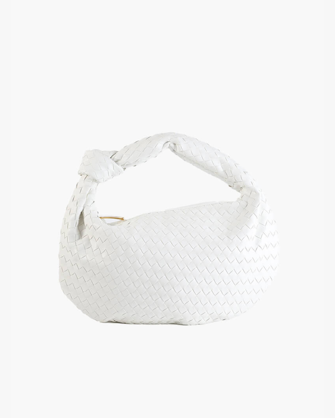 Hazel Small Woven Knotted Handle Curved Hobo Bag - White