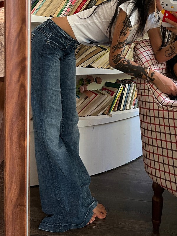 Martine Low Rise Faded Wash Wide Flare Bootcut Denim Jeans