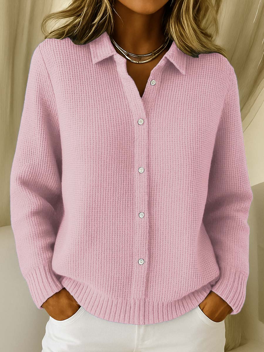 Winifred Collared Button Through Relaxed Knit Shirt Cardigan - Pink