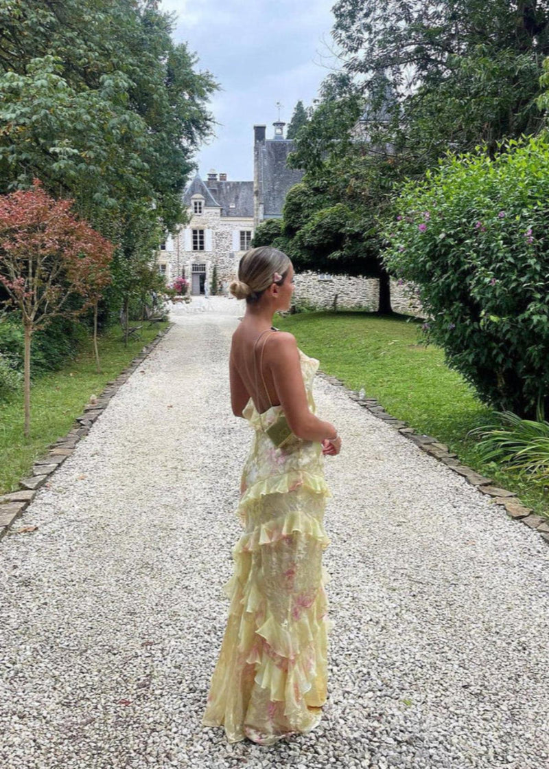 Ondine Tiered Ruffle Floral Print Strappy Maxi Dress