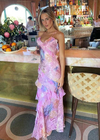 Ondine Tiered Ruffle Floral Print Strappy Maxi Dress