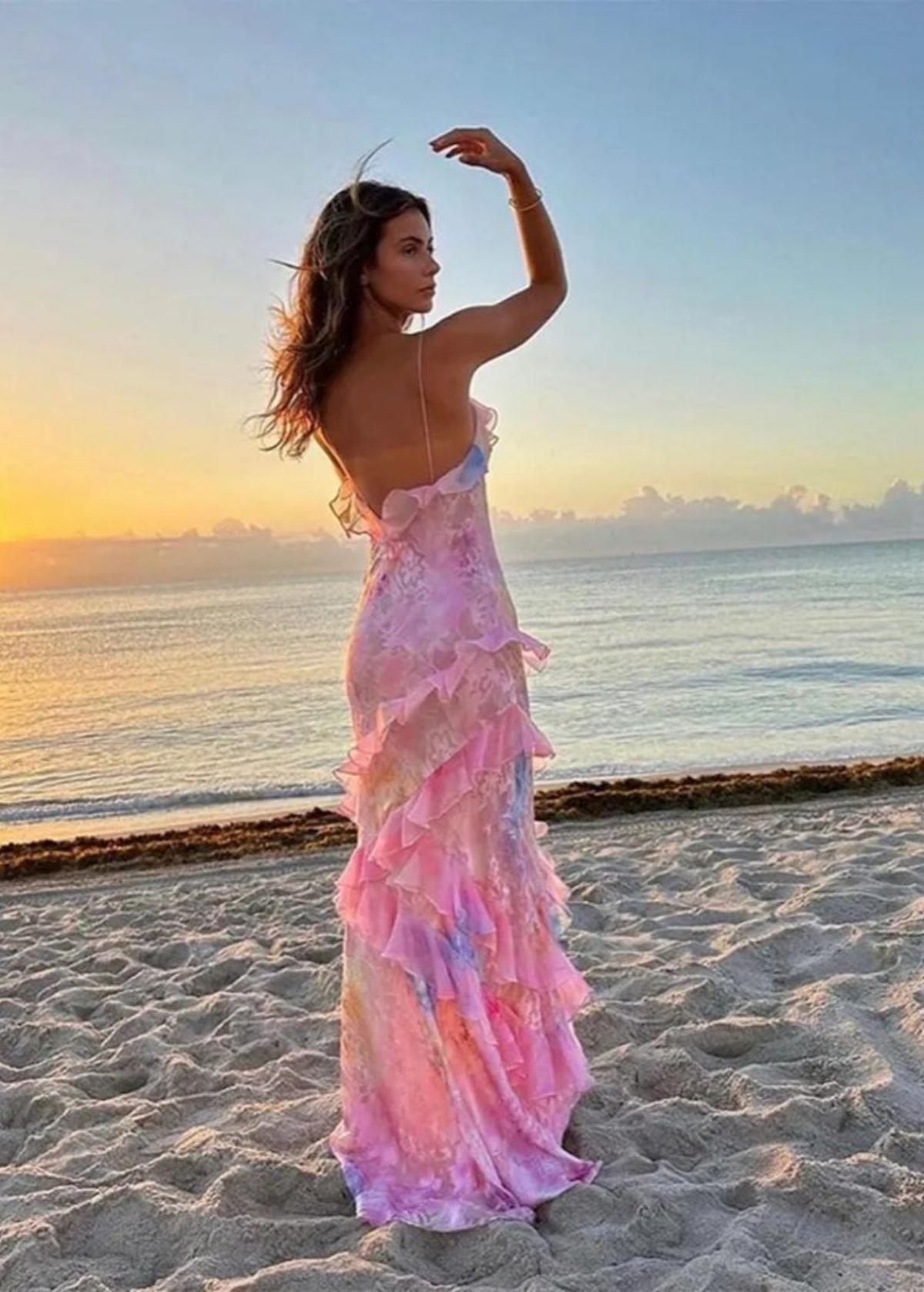 Ondine Tiered Ruffle Floral Print Strappy Maxi Dress