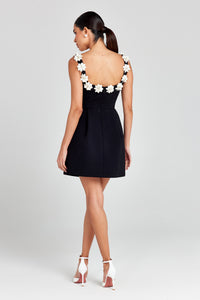 Lisette Floral Applique Strap Fitted Bodice Flare Mini Dress