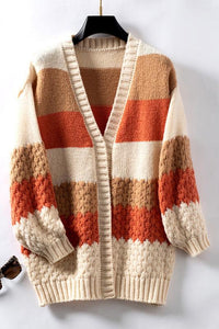 Carys Textured Colour Block Stripe Oversized Open Cardigan