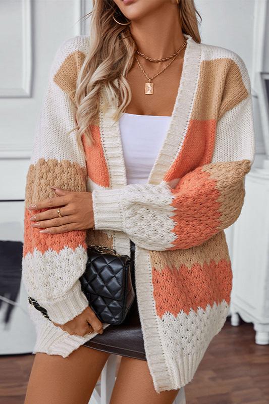 Carys Textured Colour Block Stripe Oversized Open Cardigan