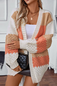Carys Textured Colour Block Stripe Oversized Open Cardigan