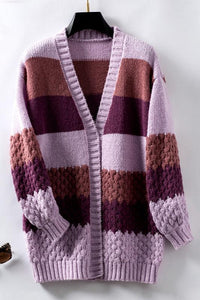 Carys Textured Colour Block Stripe Oversized Open Cardigan