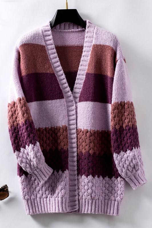 Carys Textured Colour Block Stripe Oversized Open Cardigan