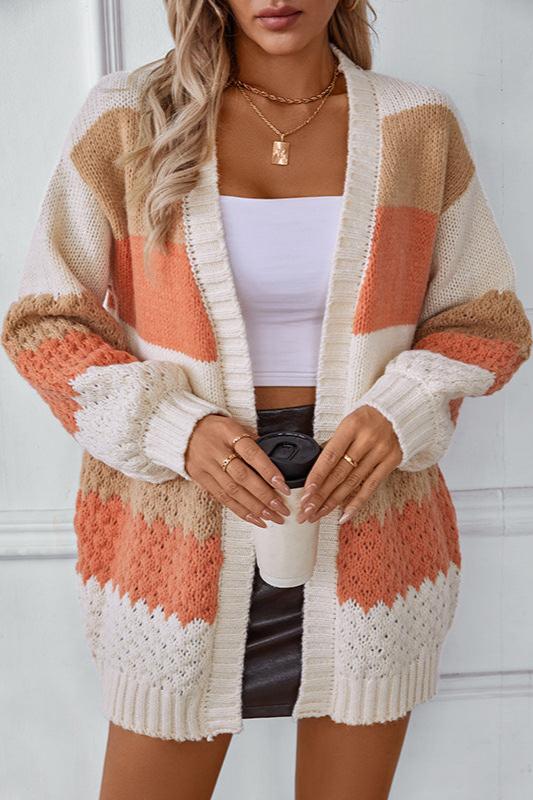 Carys Textured Colour Block Stripe Oversized Open Cardigan